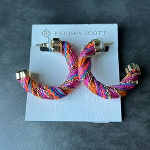 Kendra Scott Masie Corded Hoop Earrings Gold Pink Mix Braided Boho Cord NWT 98$